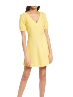 Vero Moda Sunny Yellow V-Neck Puff Sleeve Mini Dress 100% Cotton